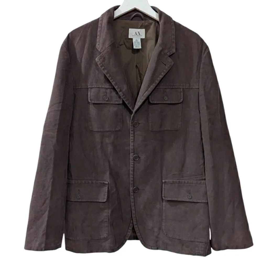 Armani Exchange Men's L Brown Utility Field Three Button Jacket 100% Cotton